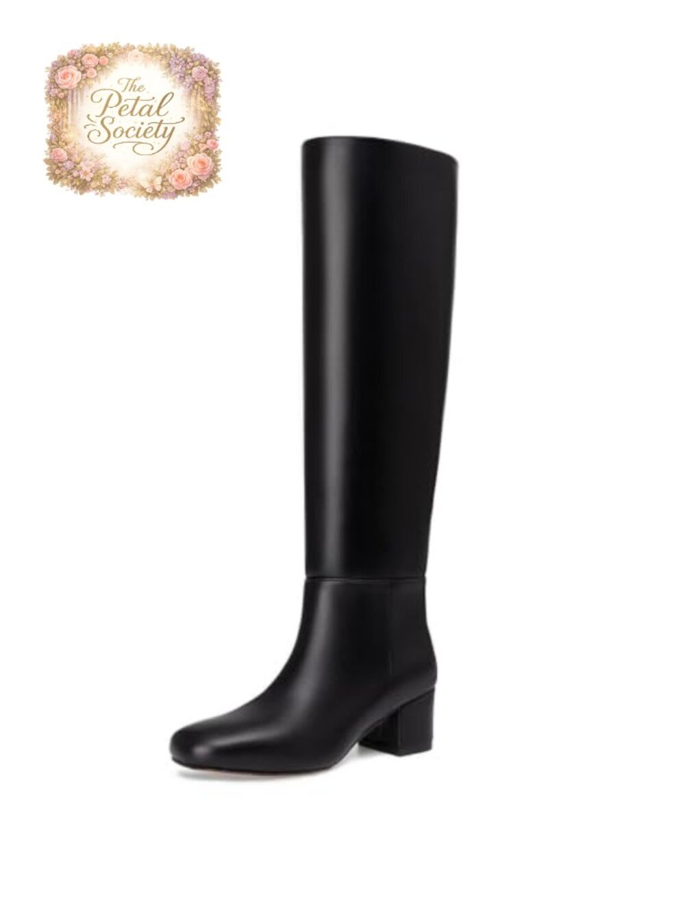 Knee High Boots Chunky Low Heel Round Toe Pull On Faux Leather Women's